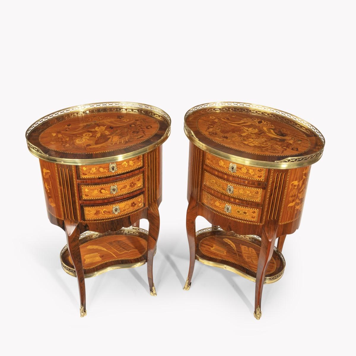 Boxwood Pair of French Rosewood Marquetry Petits Commodes