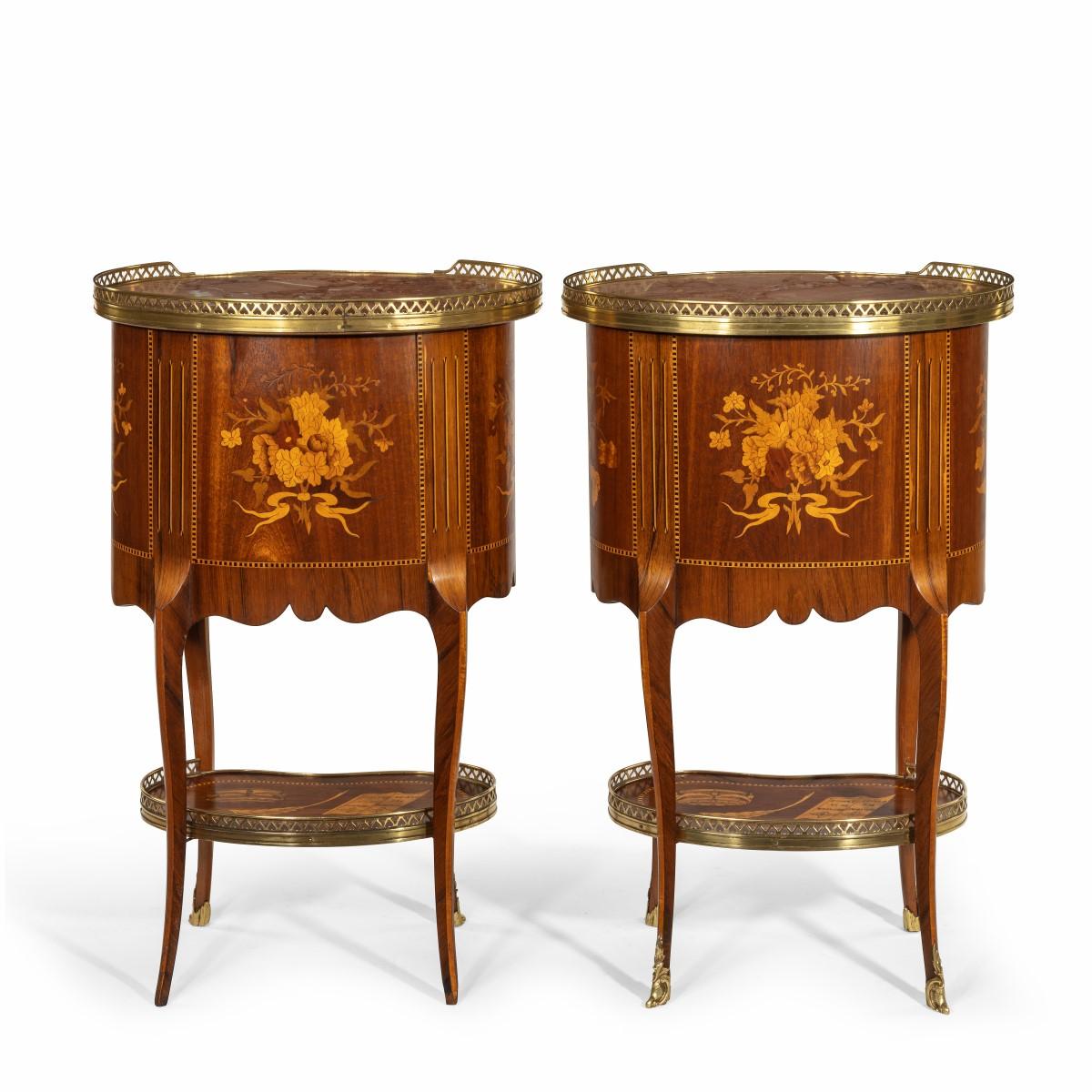 Pair of French Rosewood Marquetry Petits Commodes 4