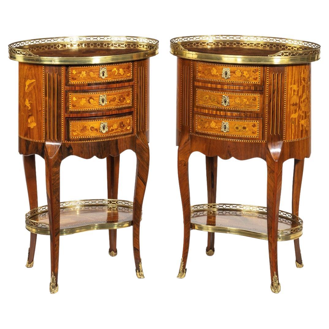 Pair of French Rosewood Marquetry Petits Commodes