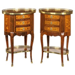 Antique Pair of French Rosewood Marquetry Petits Commodes