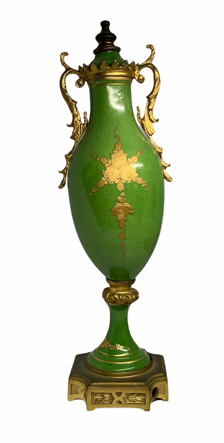 Pair of French Sevres Style Porcelain Bronze Mounted Urns Vases at 1stDibs