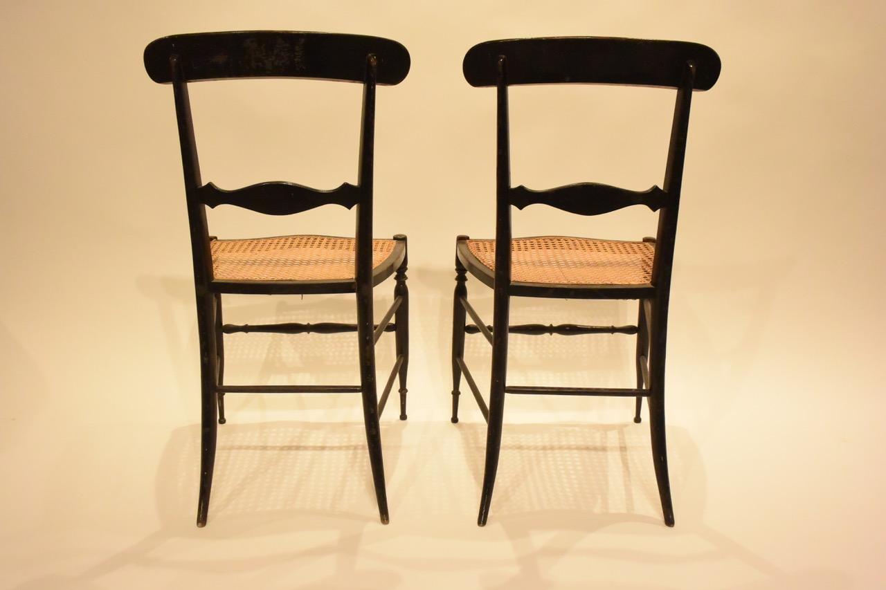 Mid-19th Century Pair of French Side Chairs with Chinoiserie Details For Sale