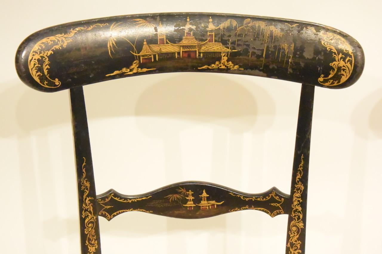 Pair of French Side Chairs with Chinoiserie Details For Sale 1