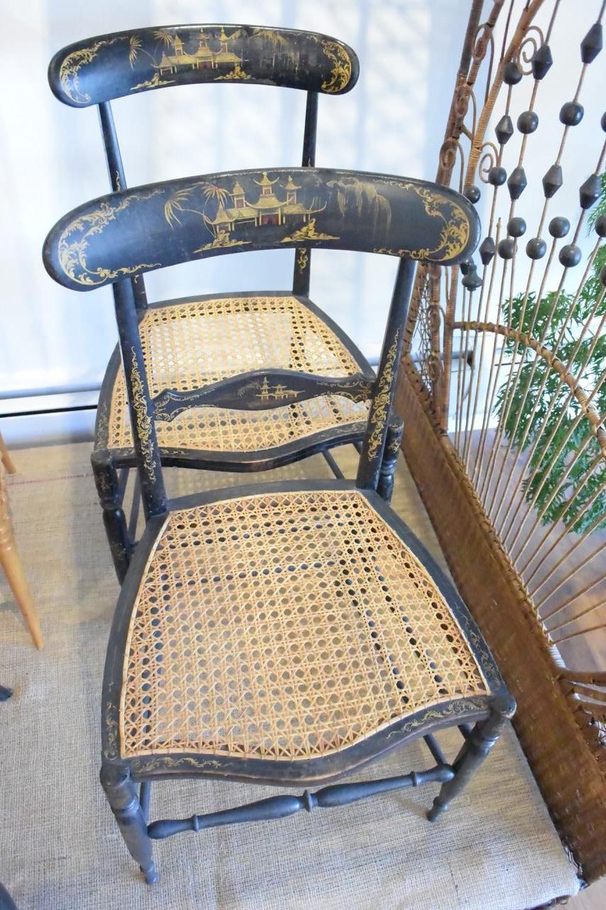 Pair of French Side Chairs with Chinoiserie Details For Sale 2