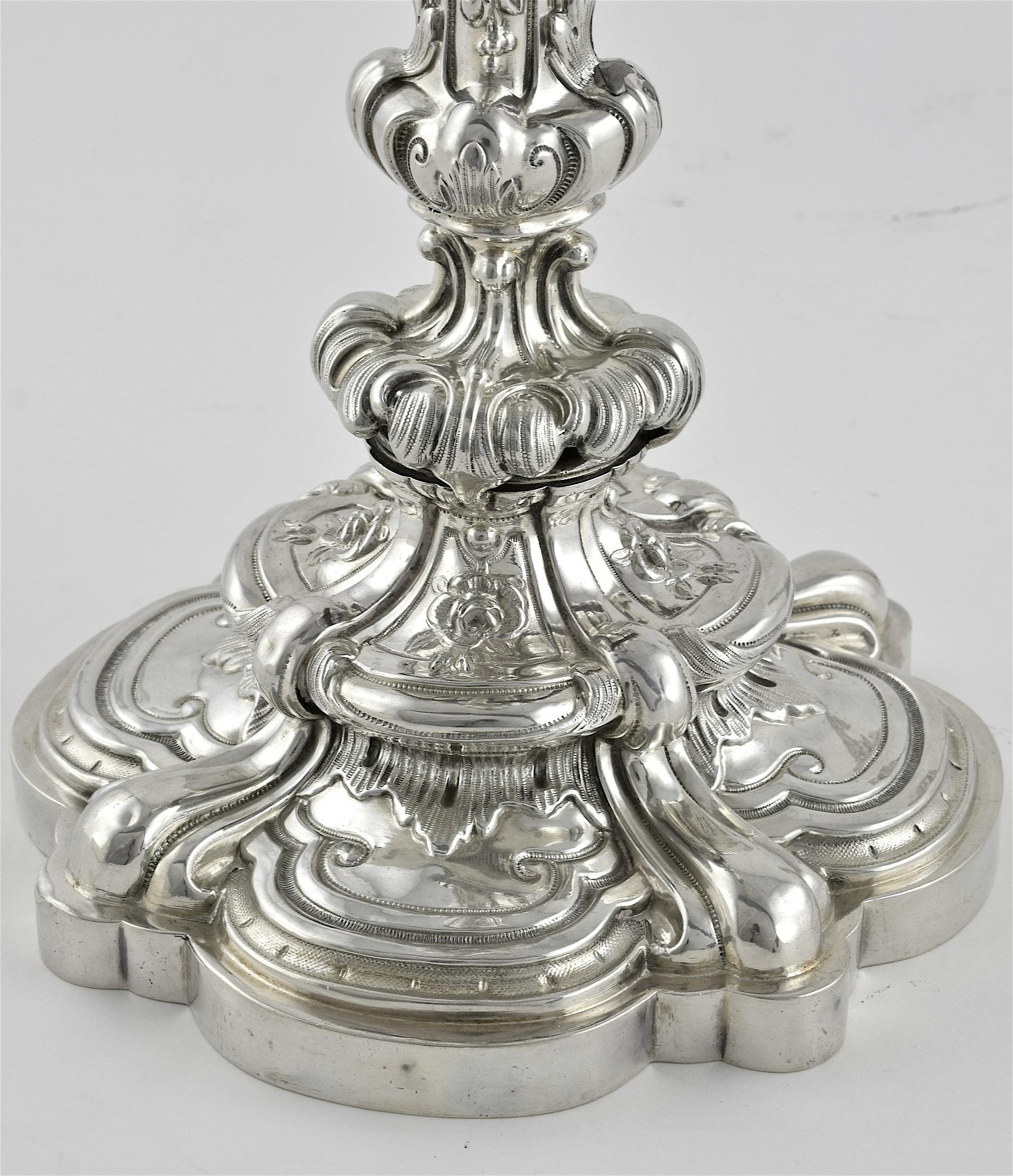 A pair of French silver 19th C Candle sticks  In Good Condition For Sale In London, GB