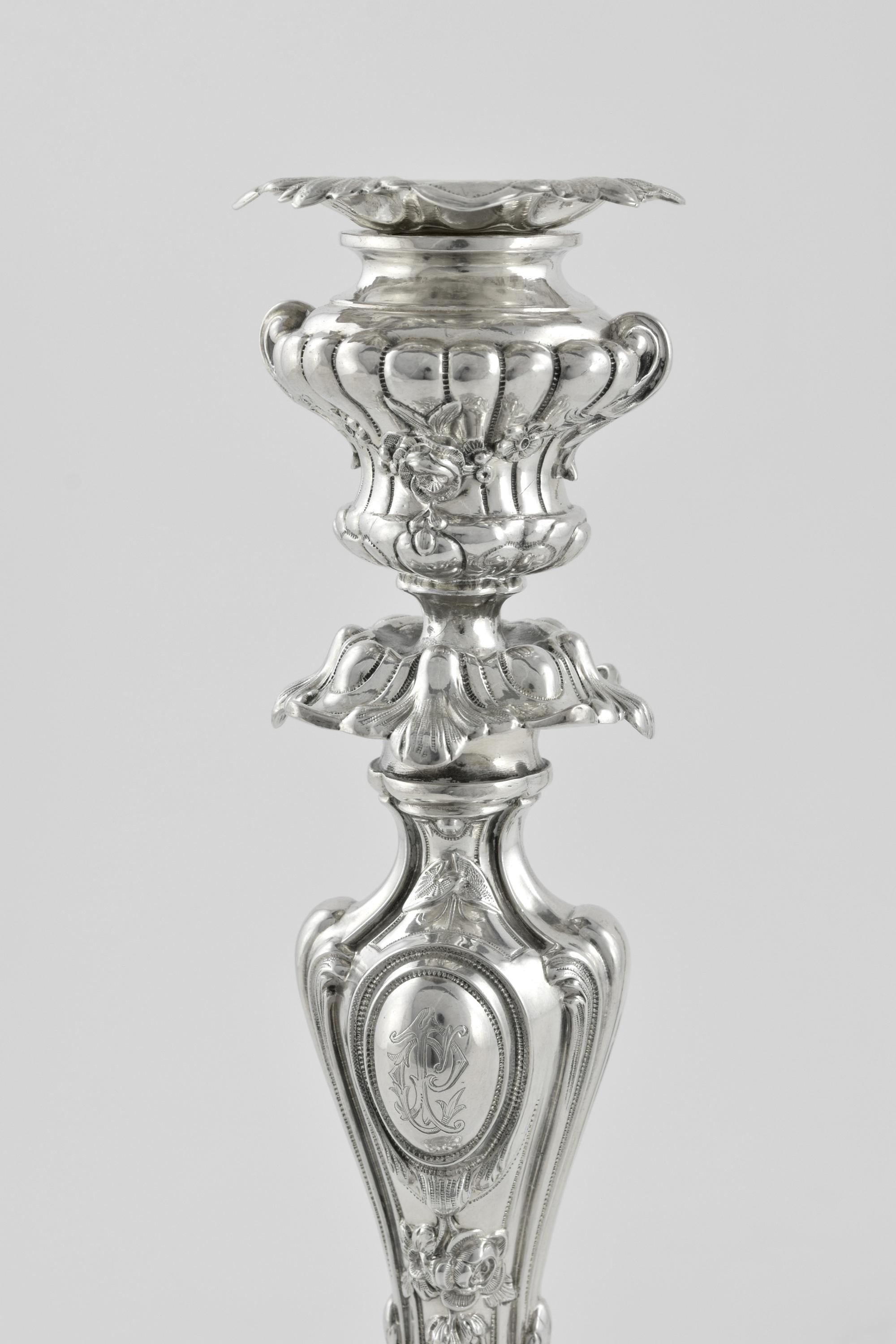 19th Century A pair of French silver 19th C Candle sticks  For Sale