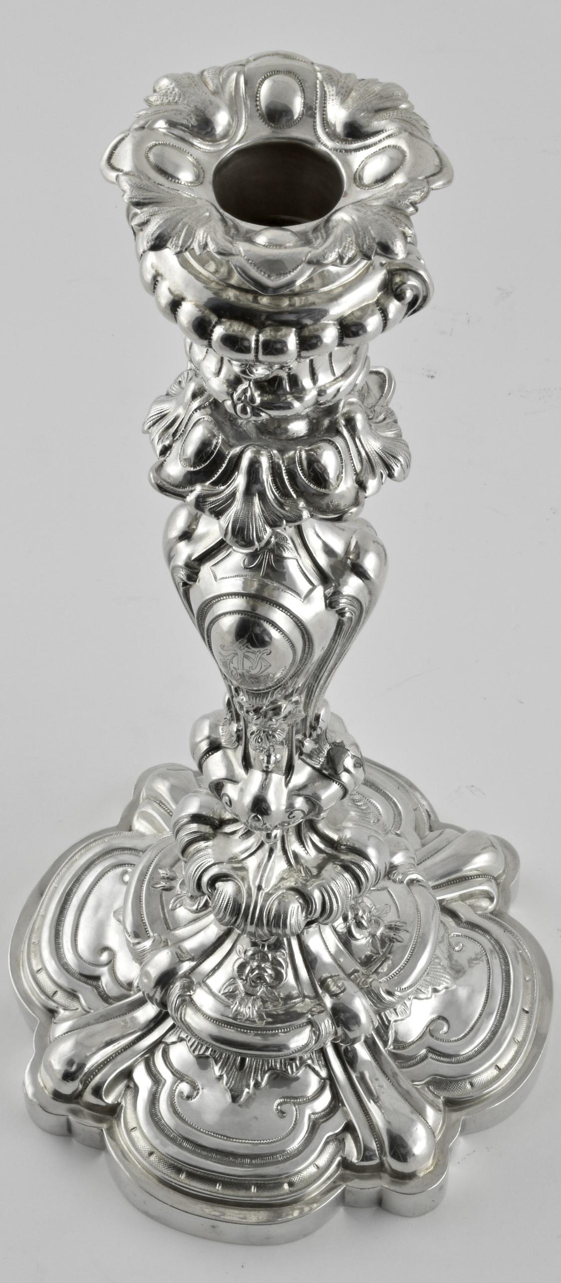 Sterling Silver A pair of French silver 19th C Candle sticks  For Sale