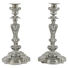 Antique A pair of French silver 19th C Candle sticks 