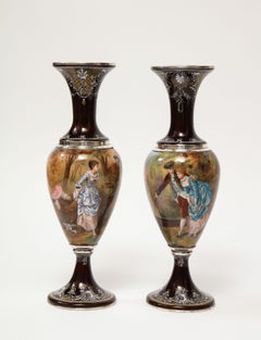 Pair of French Silver & Limoges Enamel Vases, Retailed by Tiffany & Co.