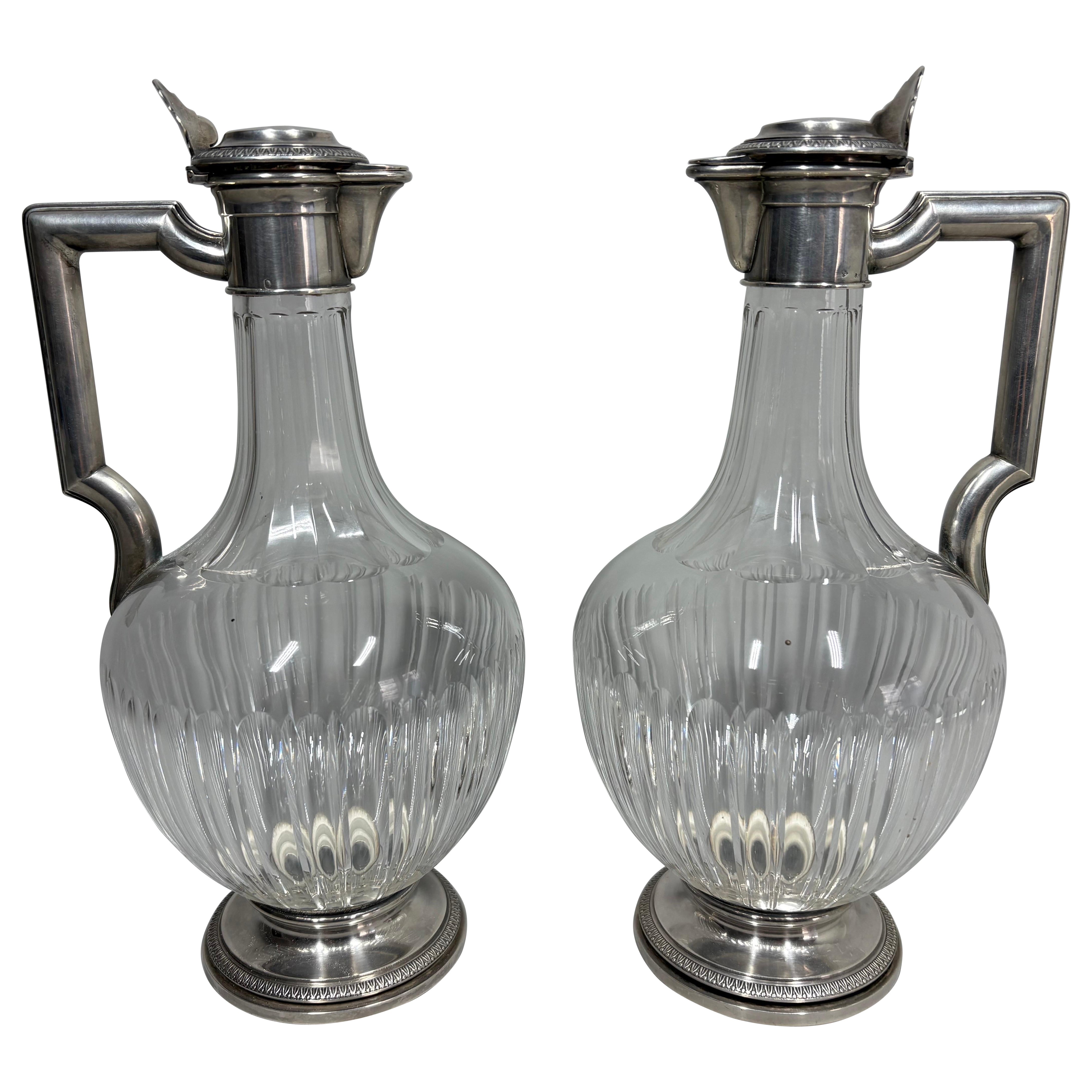A pair of French silver-mounted cut-glass decanters, Gustave Keller, Paris, 1900 en vente