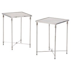 A Pair of French Silver-Plated Mirrored Tables, In the Manner of Maison Jansen.
