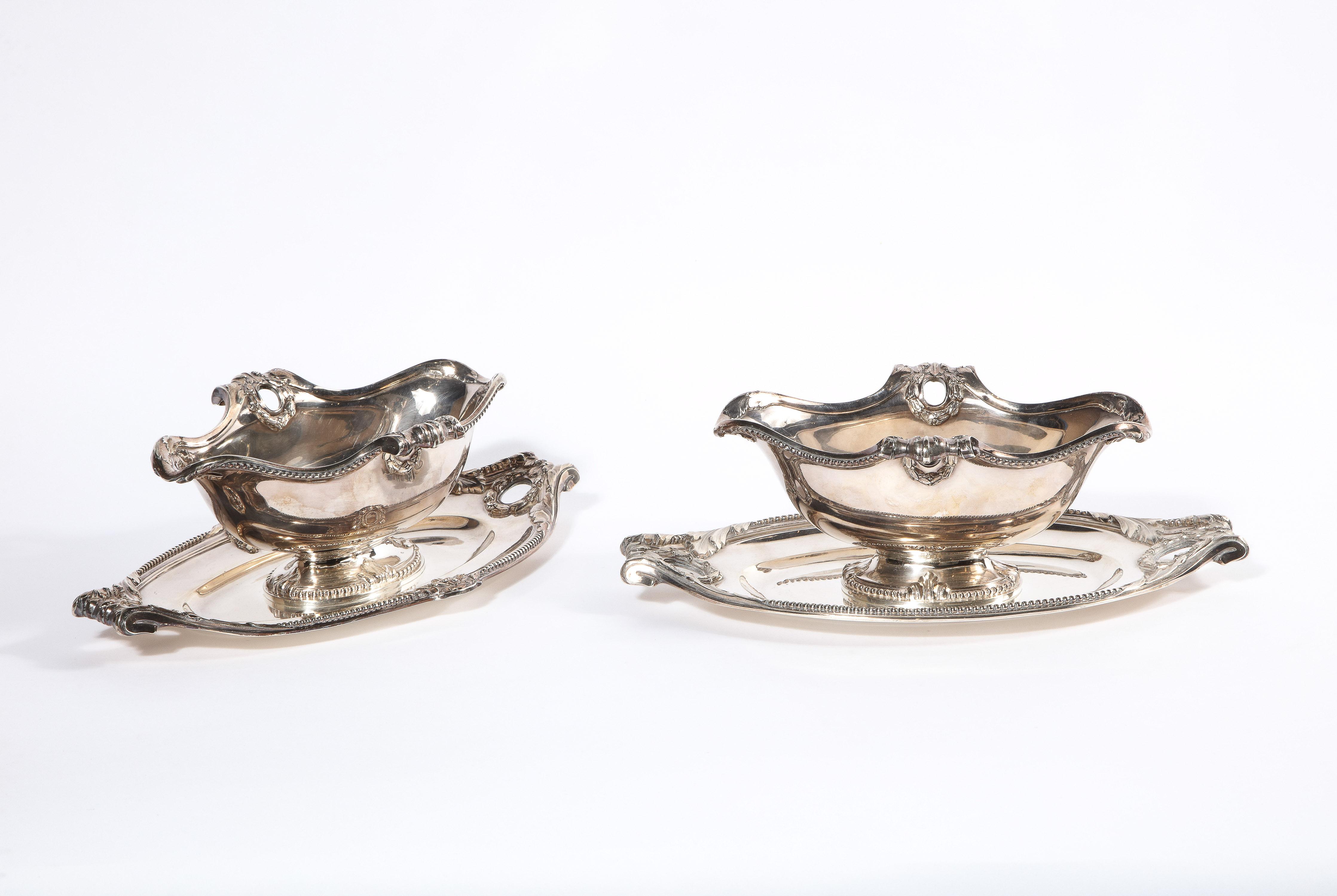 A pair of French silver Sauceboats, Possibly Tetard Freres Paris, Circa 1880

A magnificent quality pair of silver sauceboats / gravy dishes. With french silver hallmarks, no makers mark but the quality led us to believe they are possibly by