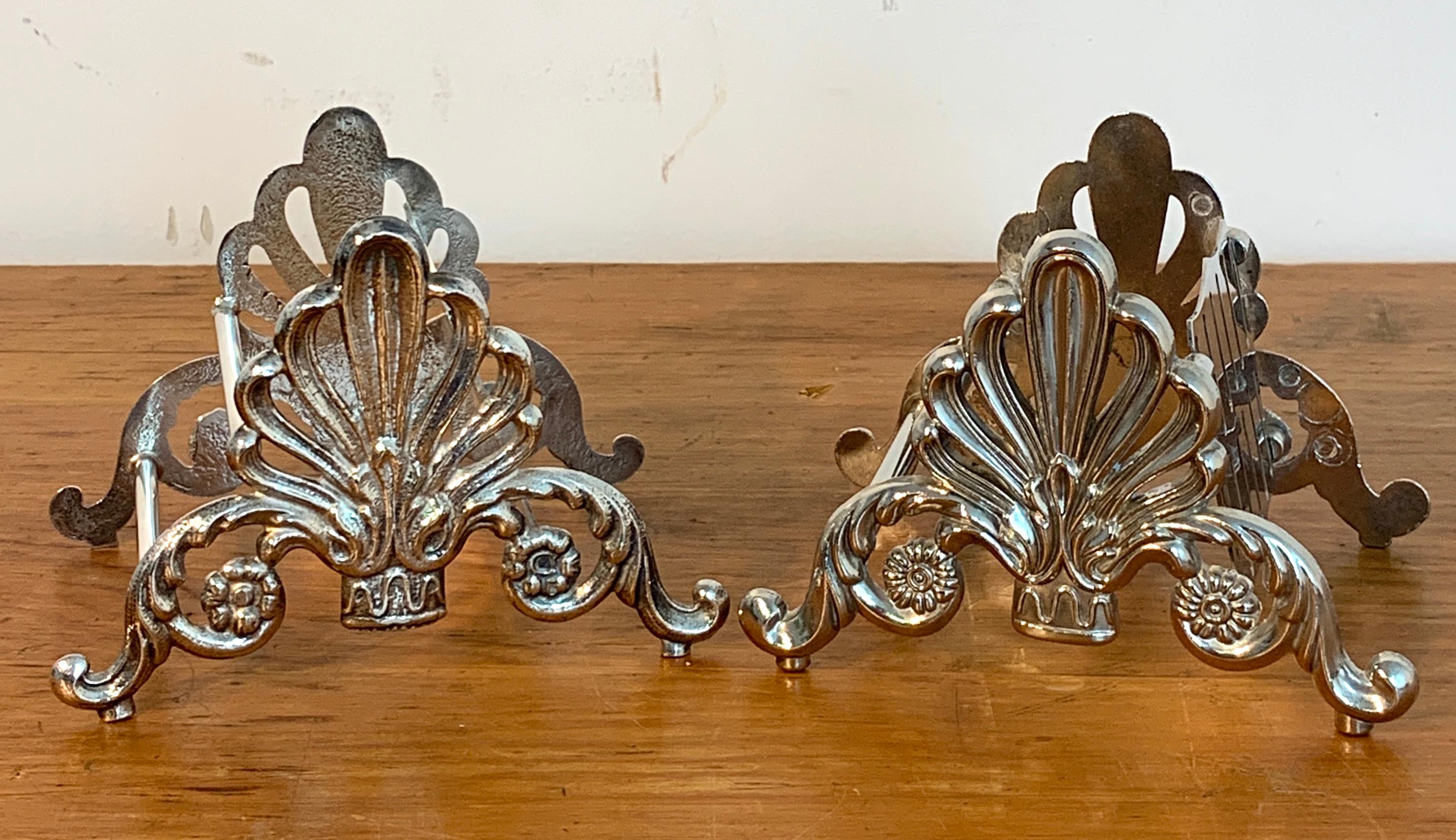 A pair of French silver plated neoclassical knife rests, each one holds up to 12 full or dessert size knives. Unmarked.