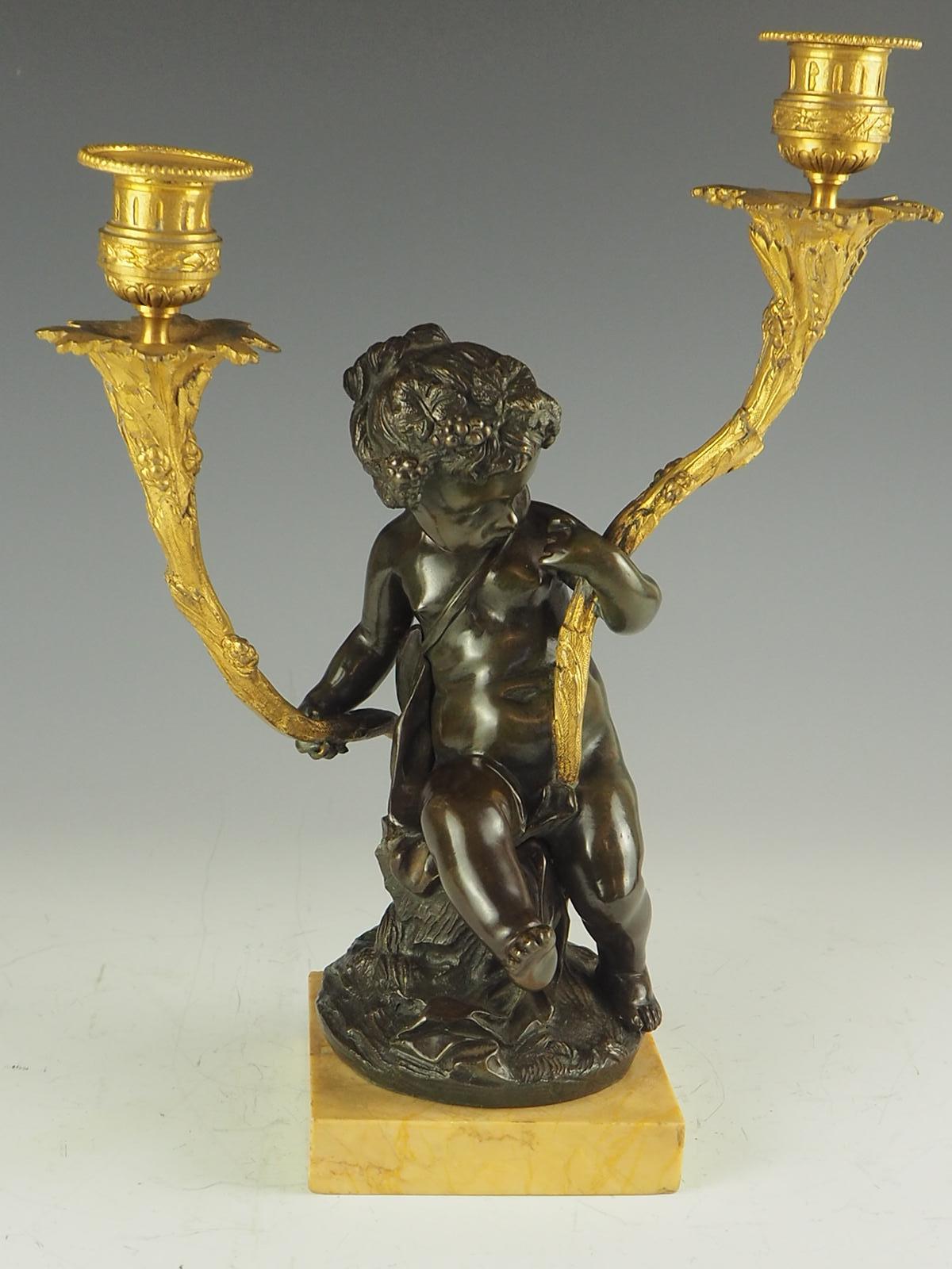 Pair of French Solid Bronze and Ormolu Candelabras, circa 1820 For Sale 5
