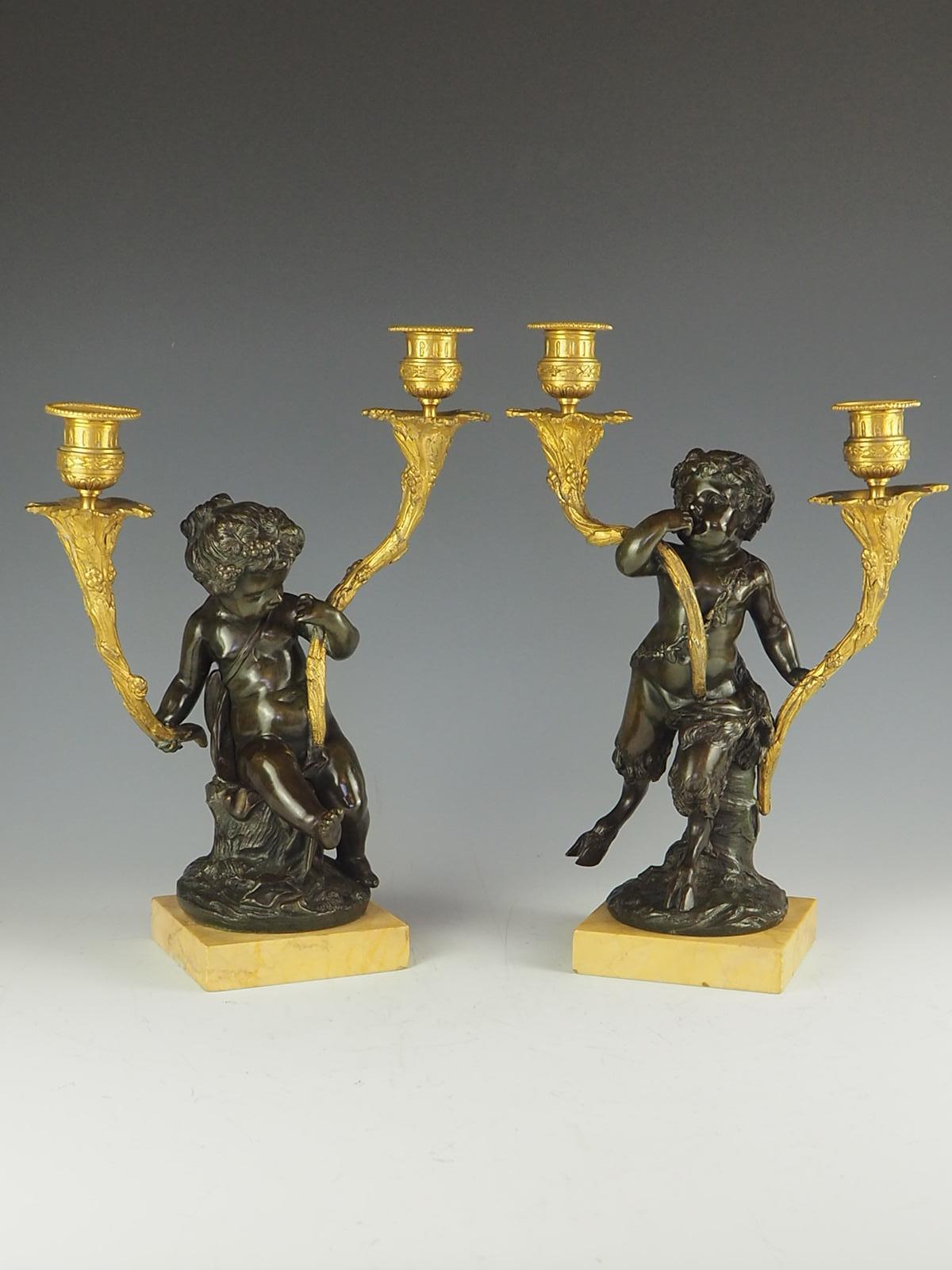 Pair of French Solid Bronze and Ormolu Candelabras, circa 1820 In Good Condition For Sale In Lincoln, GB