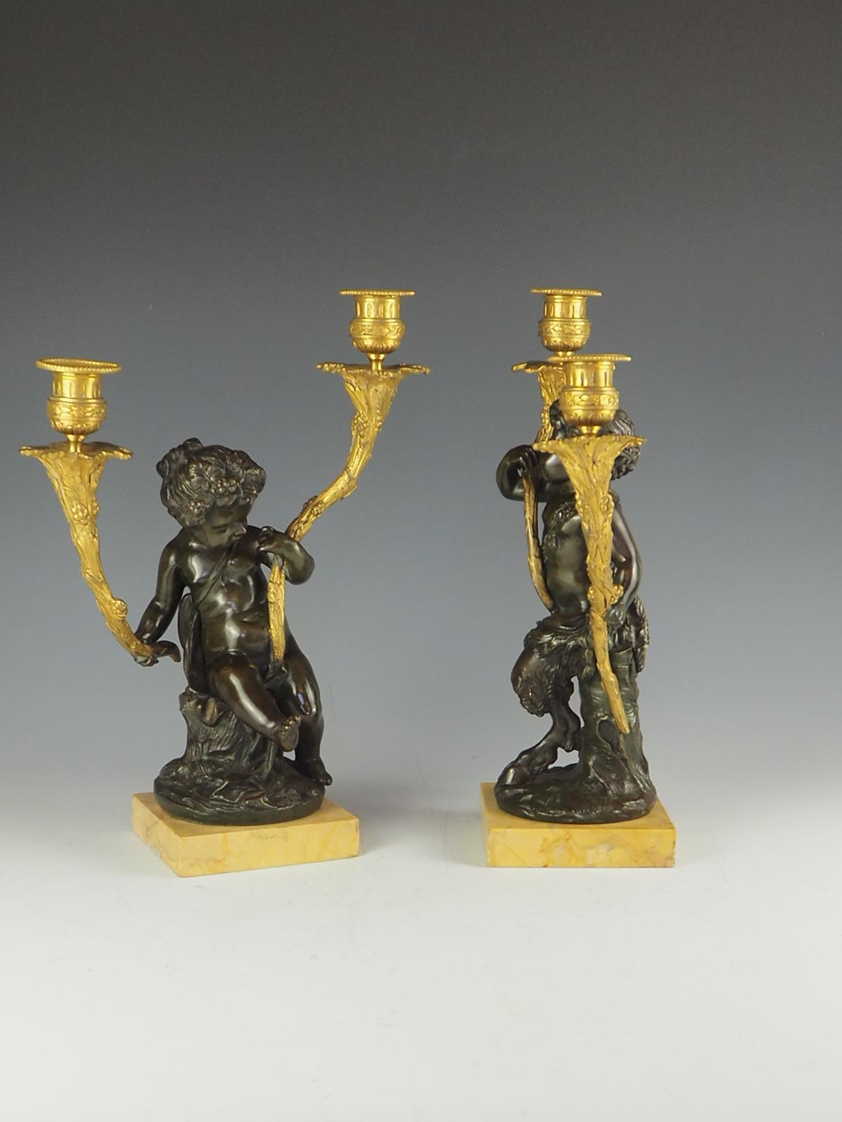 19th Century Pair of French Solid Bronze and Ormolu Candelabras, circa 1820 For Sale