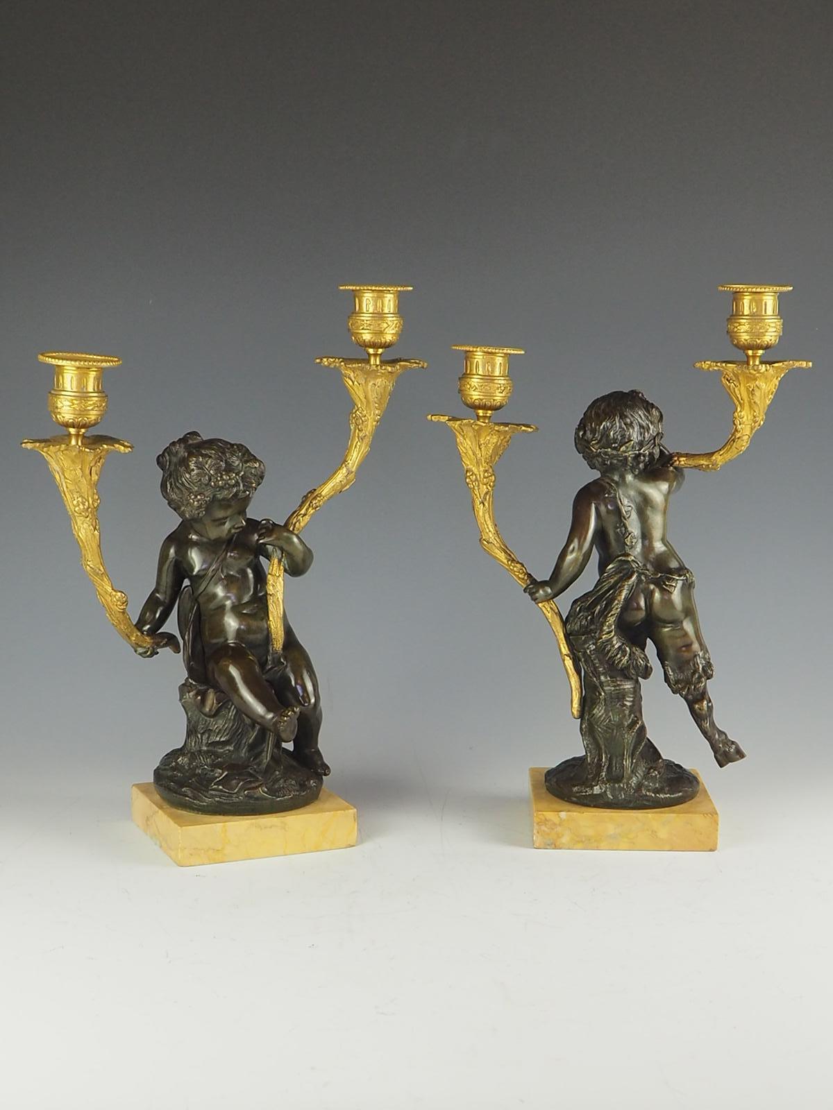 Pair of French Solid Bronze and Ormolu Candelabras, circa 1820 For Sale 1