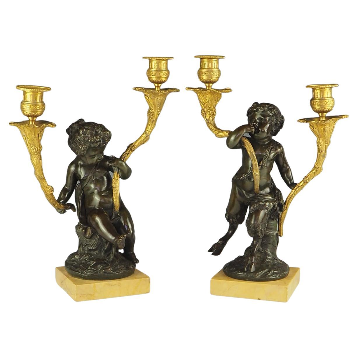 Pair of French Solid Bronze and Ormolu Candelabras, circa 1820 For Sale