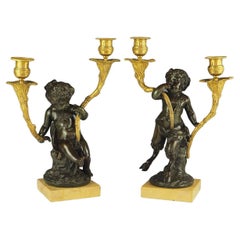Pair of French Solid Bronze and Ormolu Candelabras, circa 1820