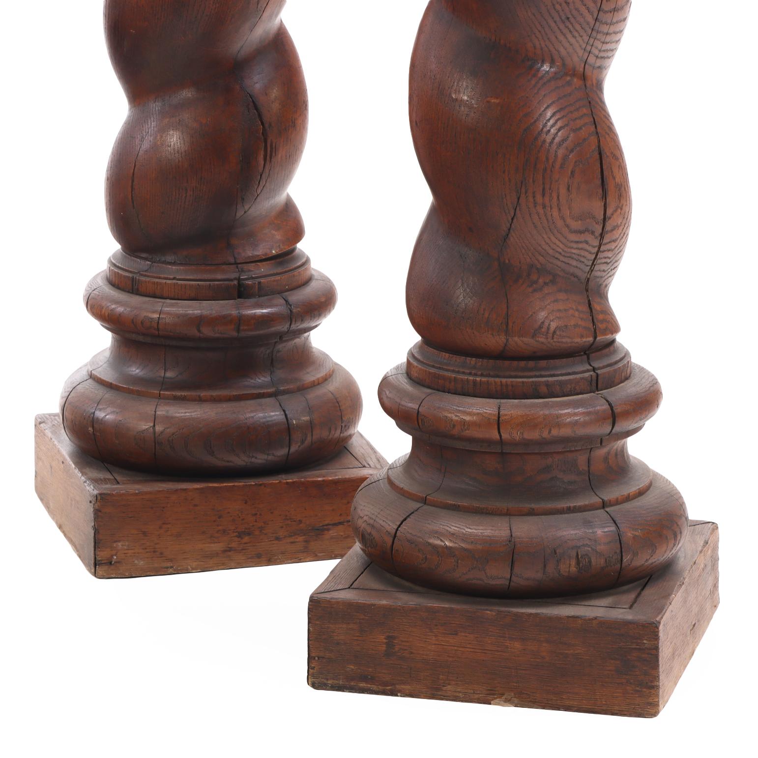 Carved A Pair of French solid oak barley twist columns, C. 1860. For Sale