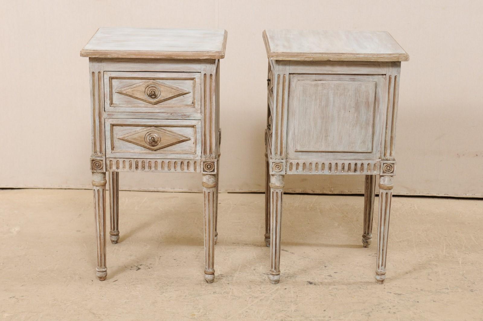 American Pair of French Style Inspired Carved-Wood Side Chests from Reclaimed Wood