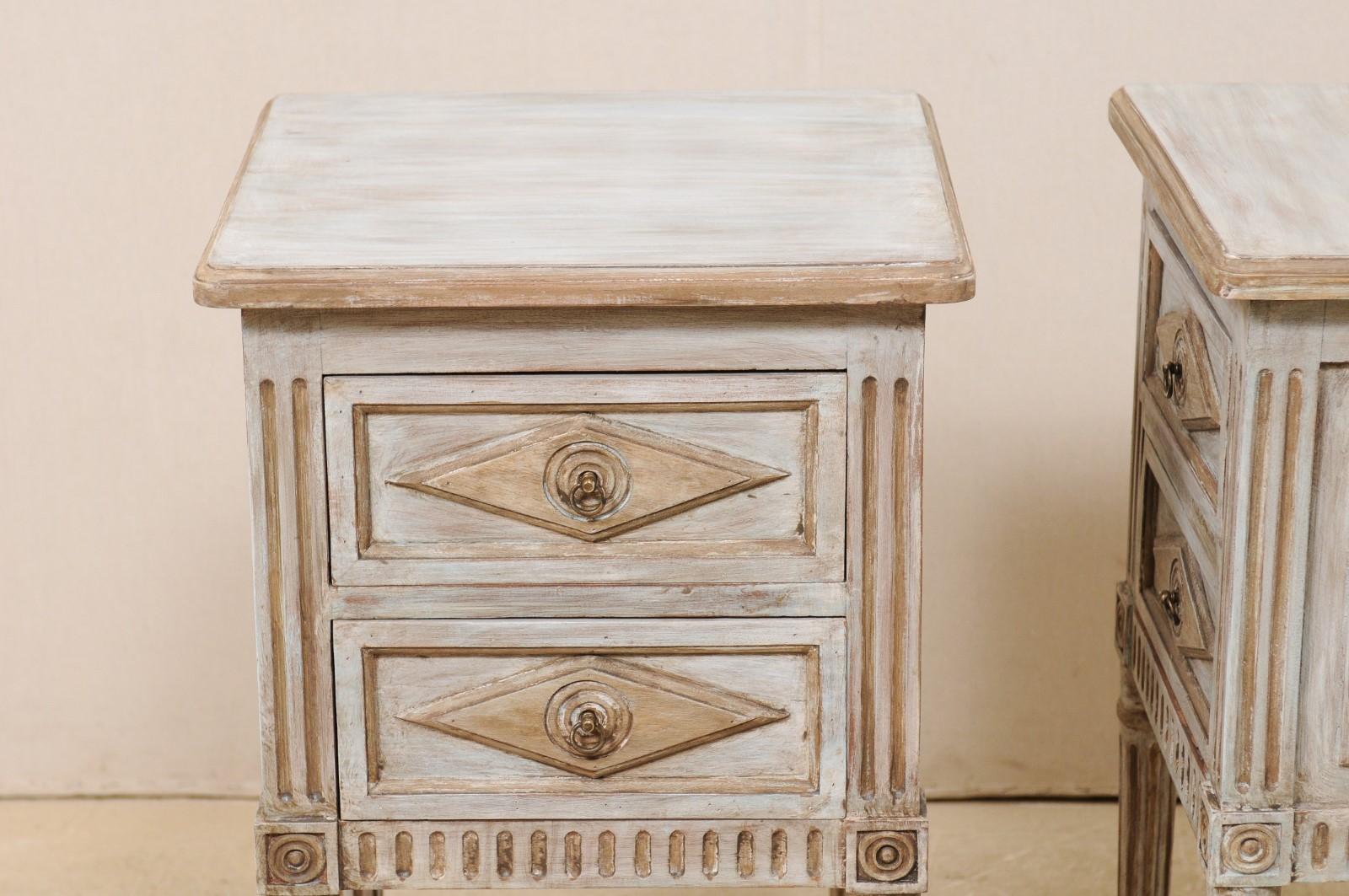 Pair of French Style Inspired Carved-Wood Side Chests from Reclaimed Wood 2