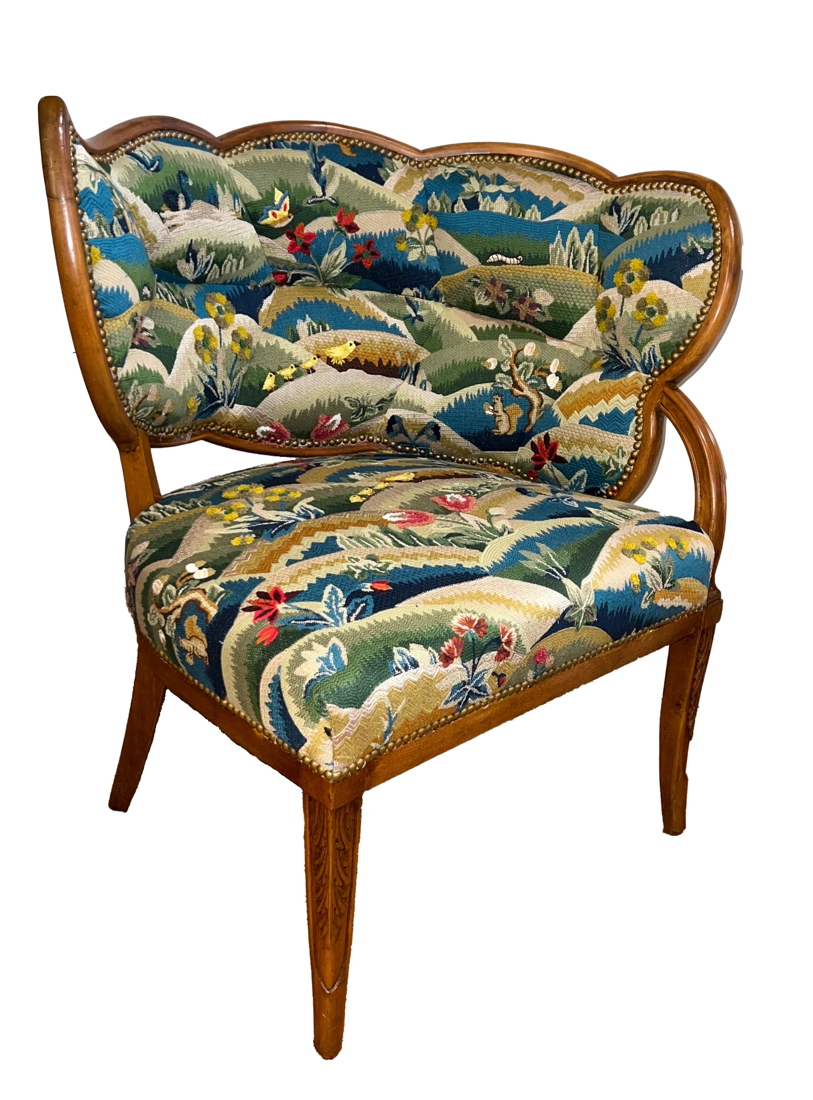 A Pair of French Tapestry Upholstered Open Armchairs For Sale 1