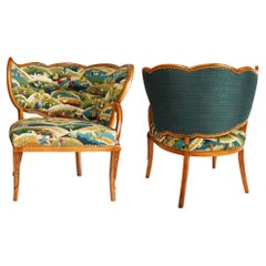 A Pair of French Tapestry Upholstered Open Armchairs