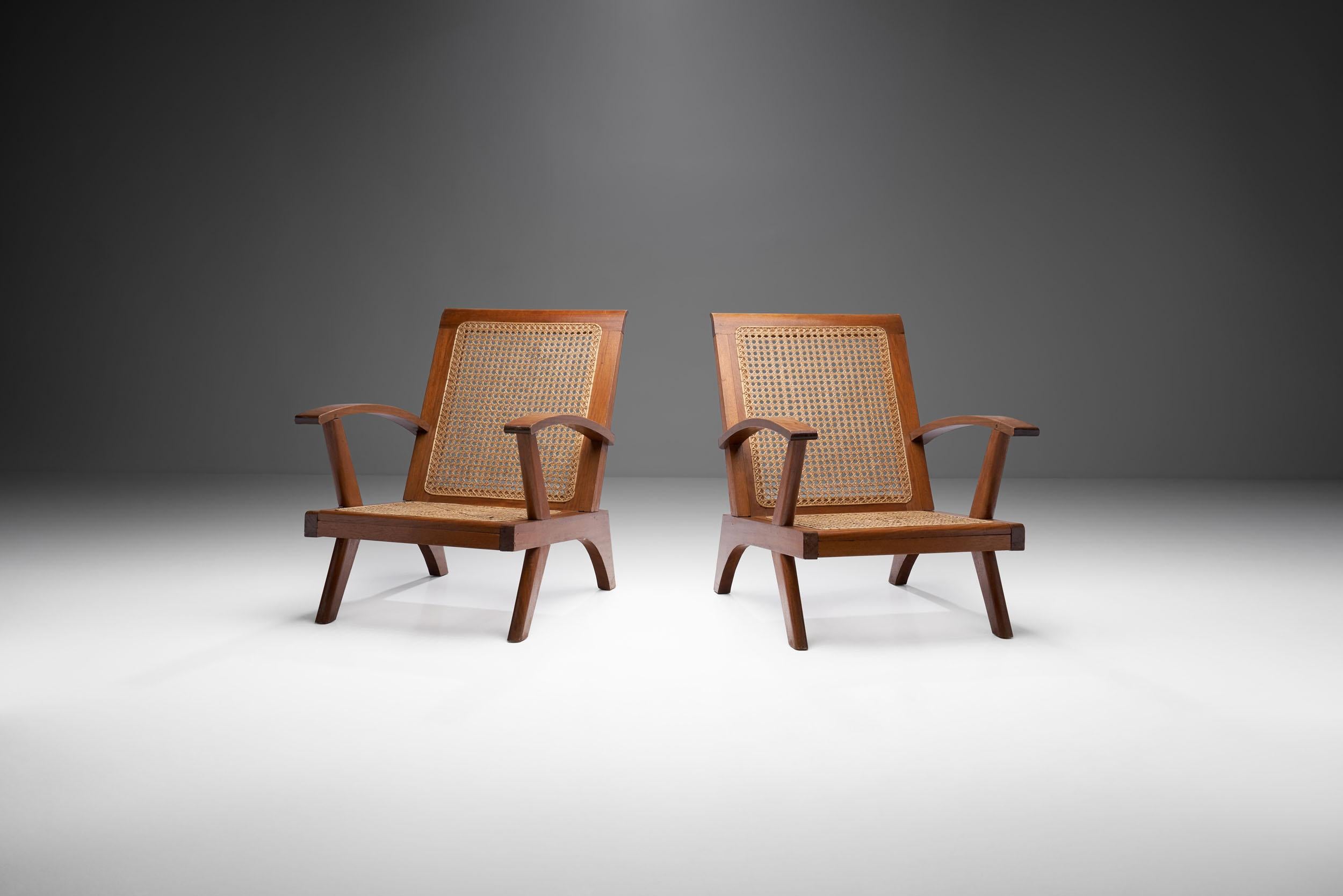 Mid-Century Modern Pair of French Teak Armchairs, France, 1950s For Sale
