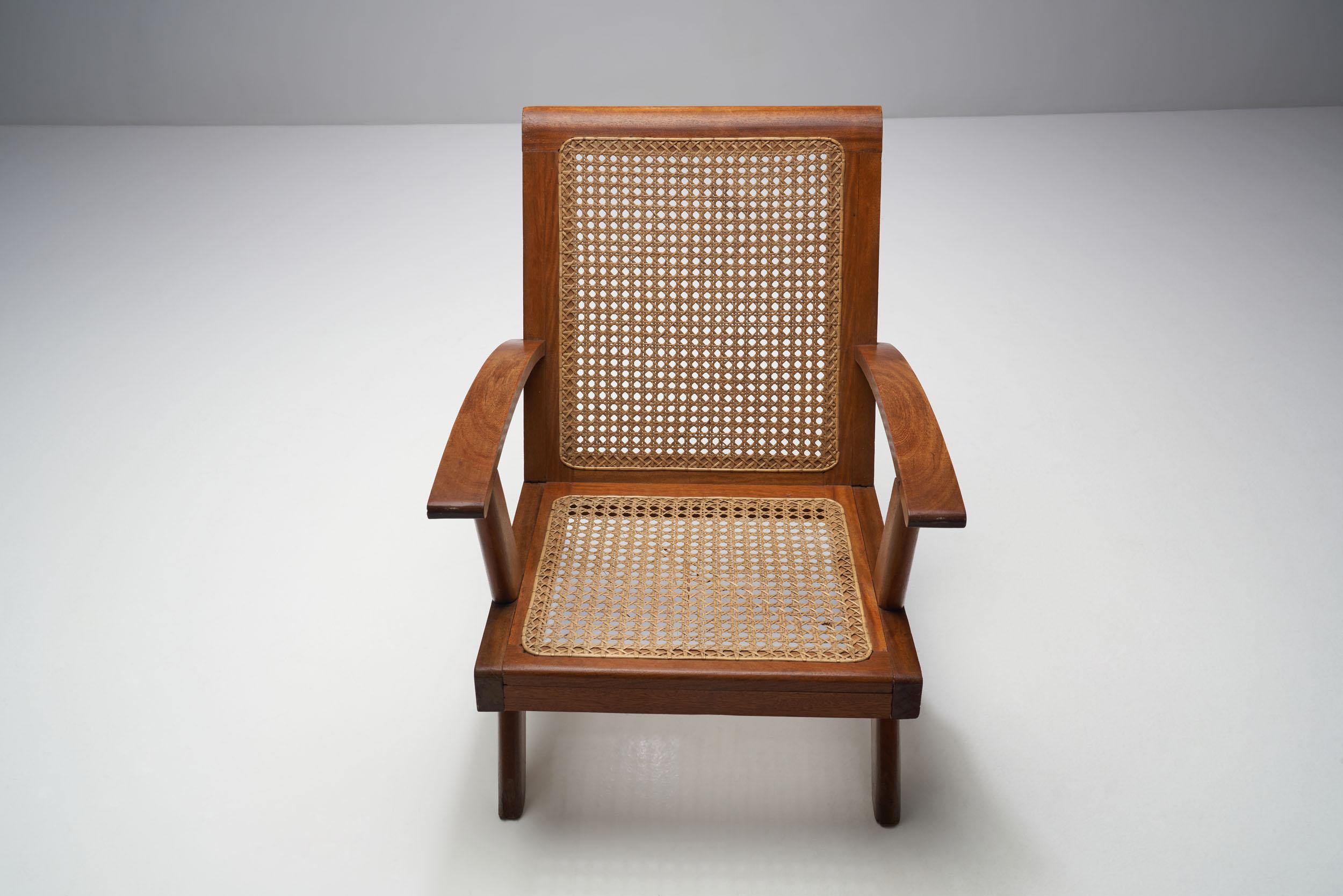 Cane Pair of French Teak Armchairs, France, 1950s For Sale