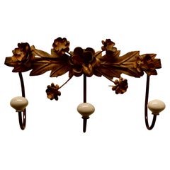 Vintage A Pair of French Toleware and Ceramic Coat Hooks
