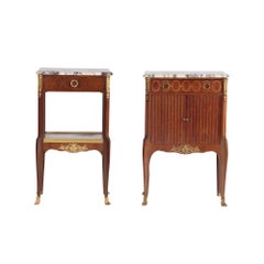 Pair of French Transition Bronze Mounted Marble Top Night Stands circa 1920