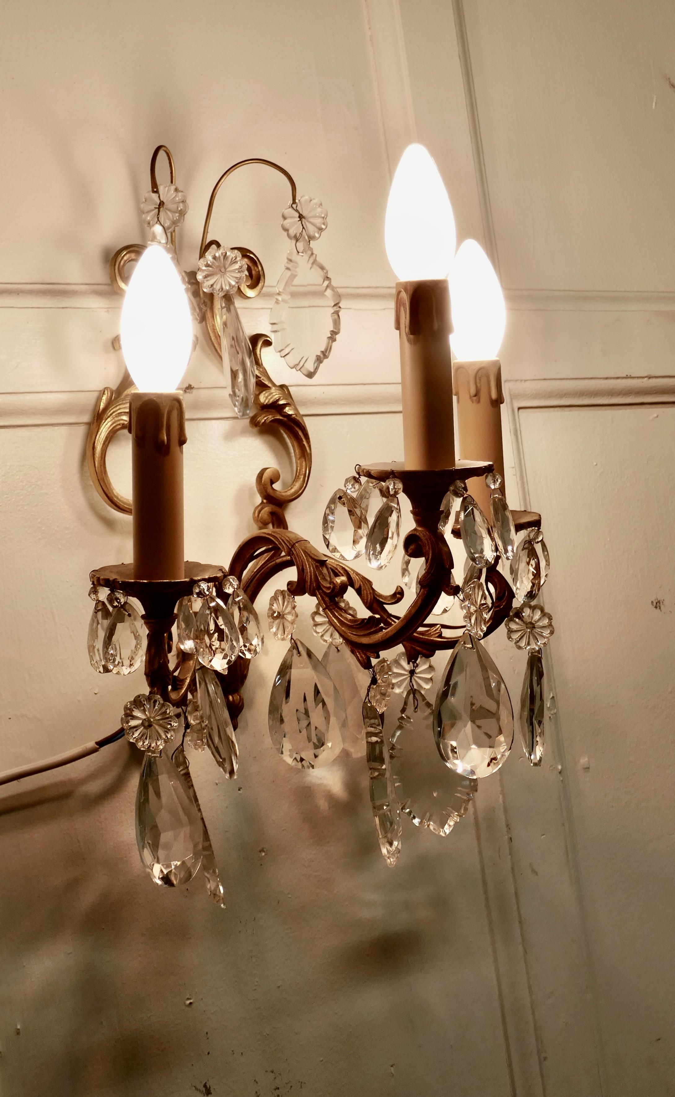 Pair of French Triple Wall Light Chandeliers For Sale 3