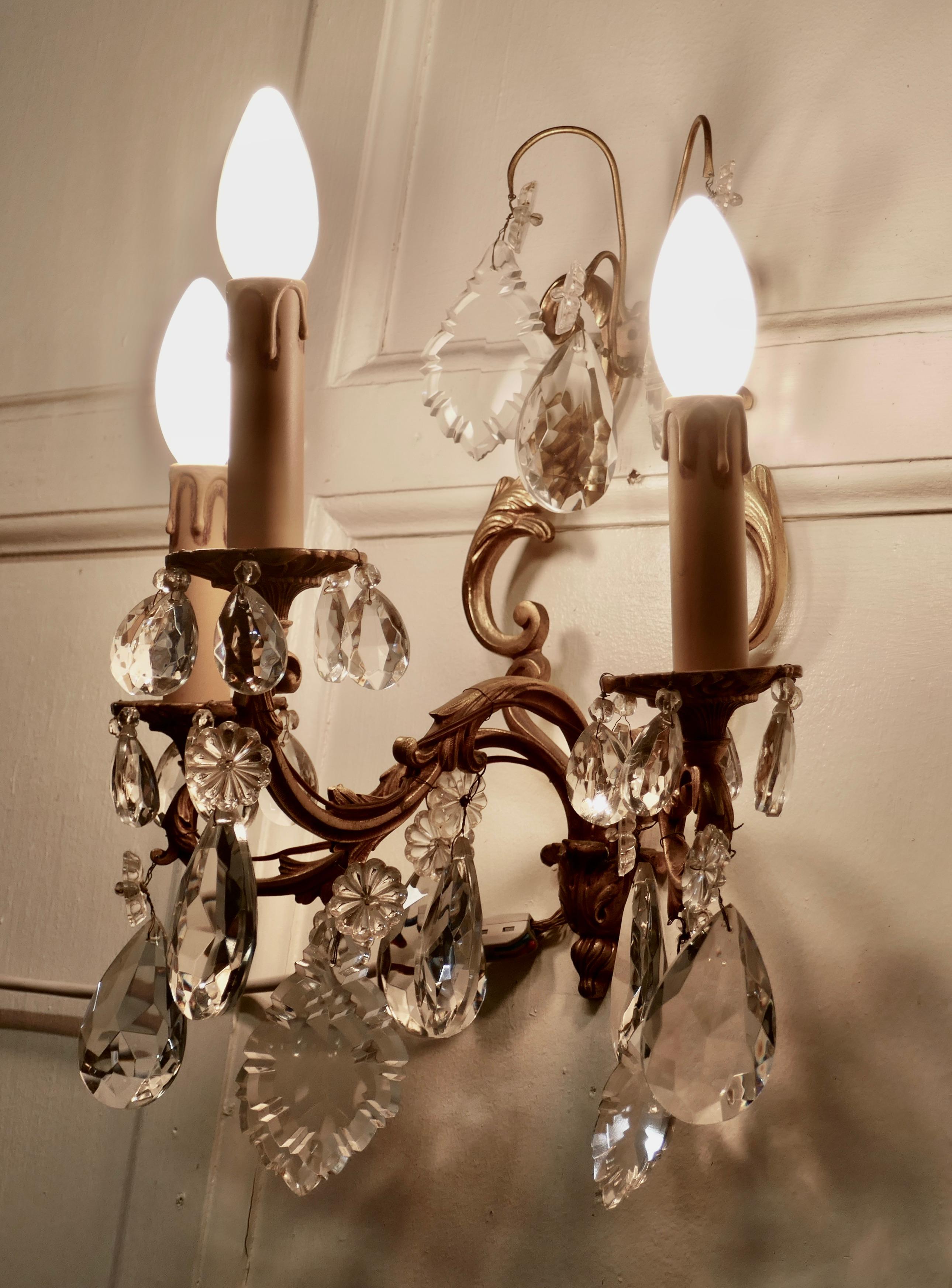 Pair of French Triple Wall Light Chandeliers For Sale 4