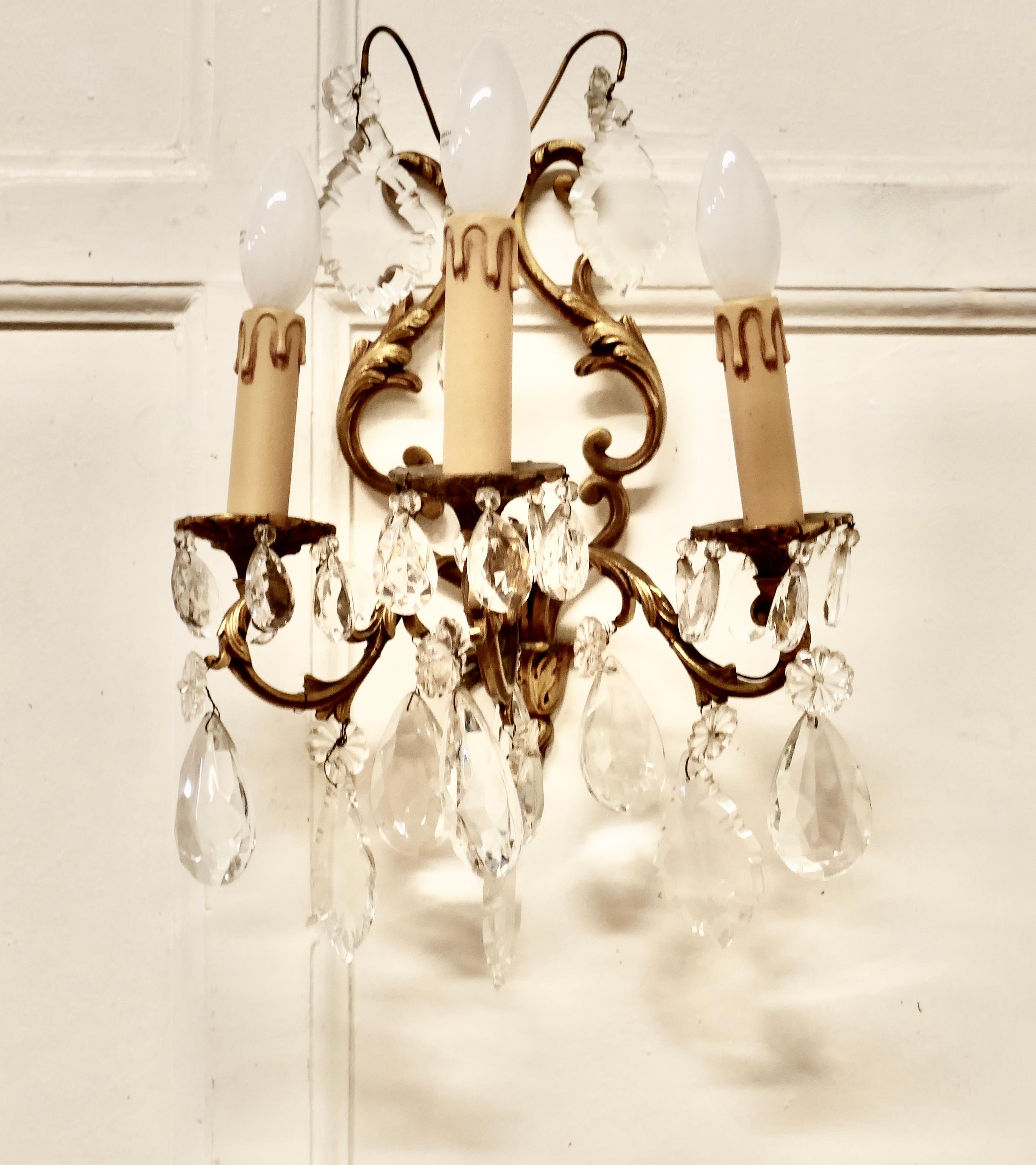 Belle Époque Pair of French Triple Wall Light Chandeliers For Sale