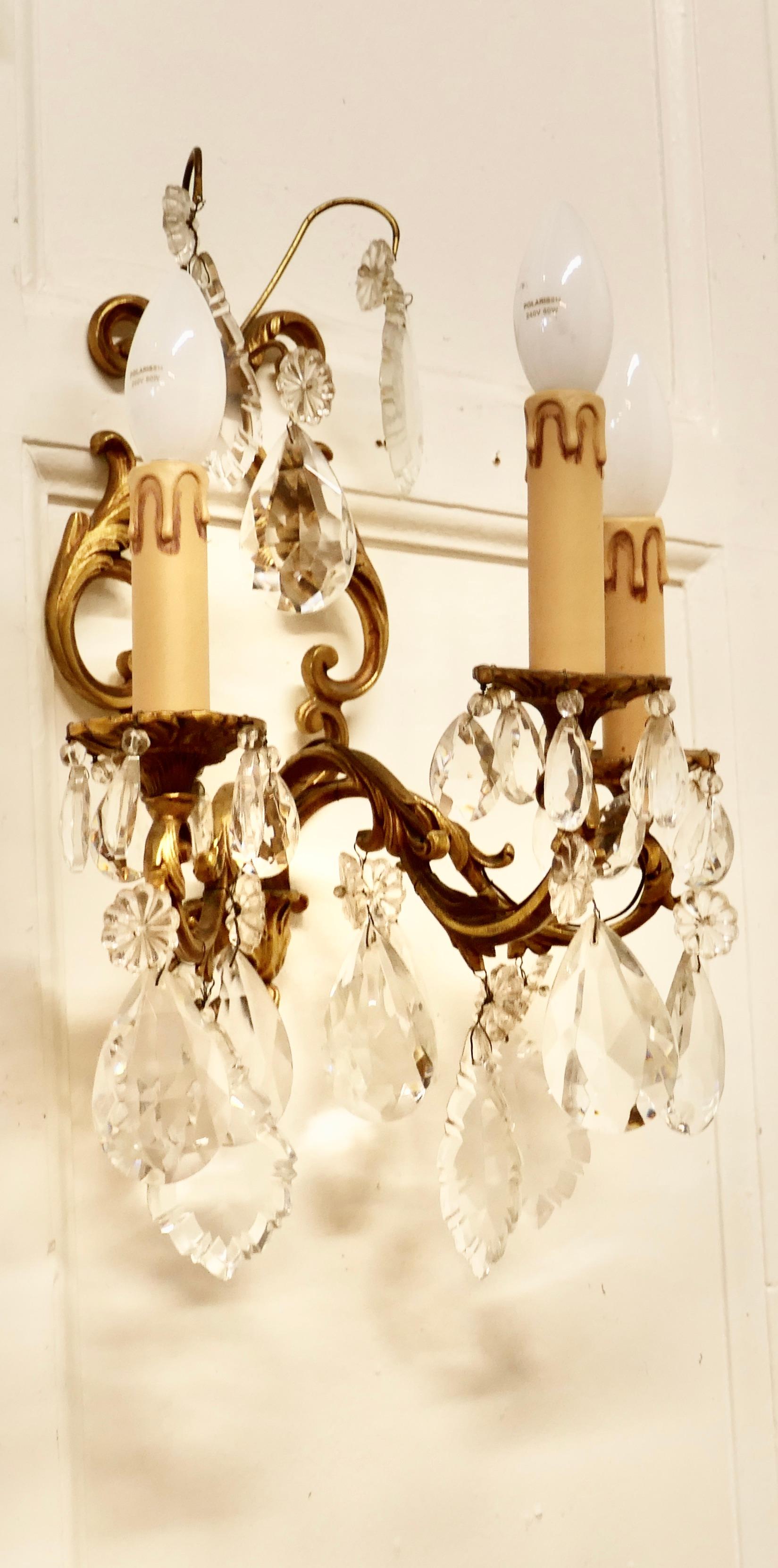 20th Century Pair of French Triple Wall Light Chandeliers For Sale