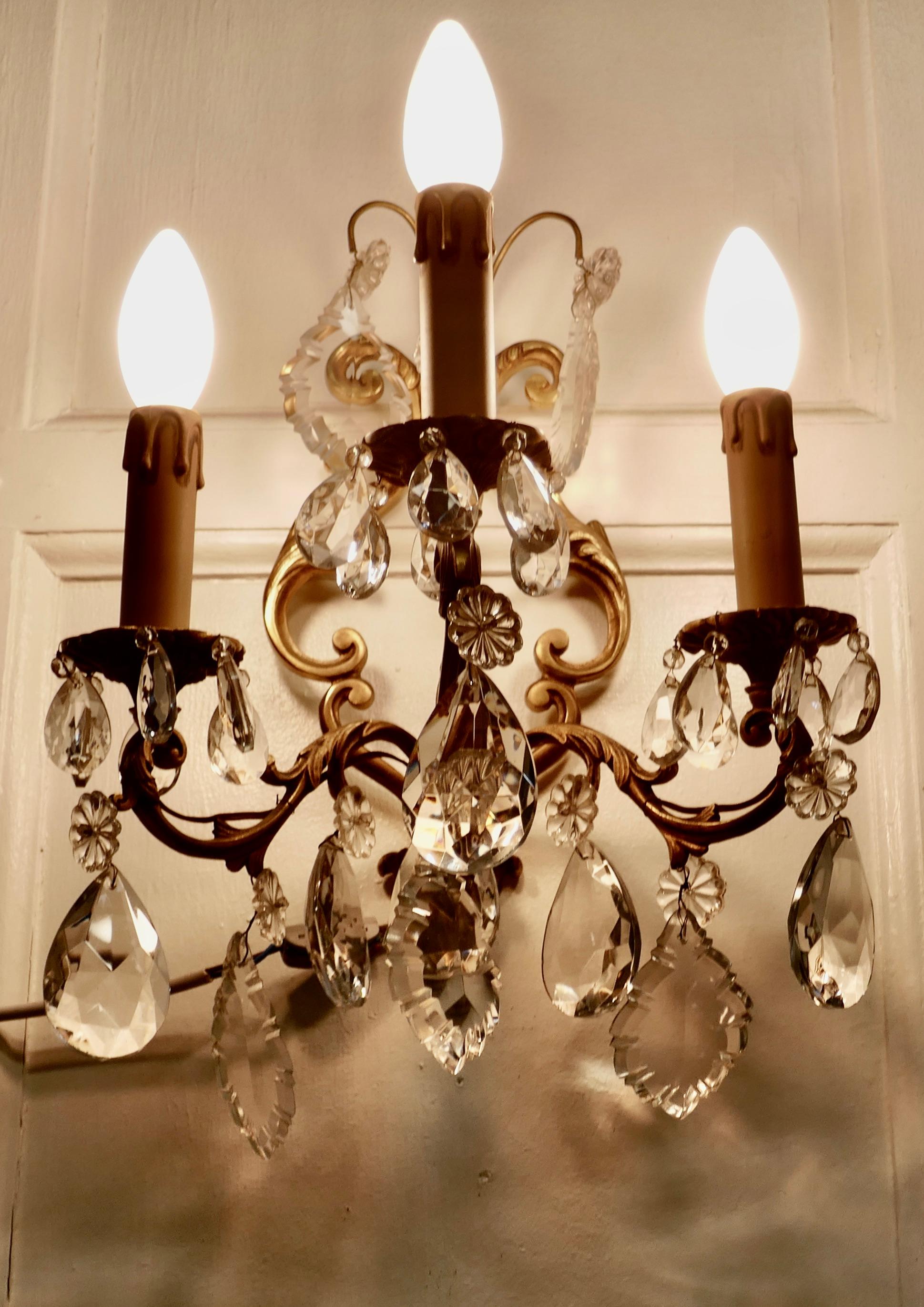 Pair of French Triple Wall Light Chandeliers For Sale 2