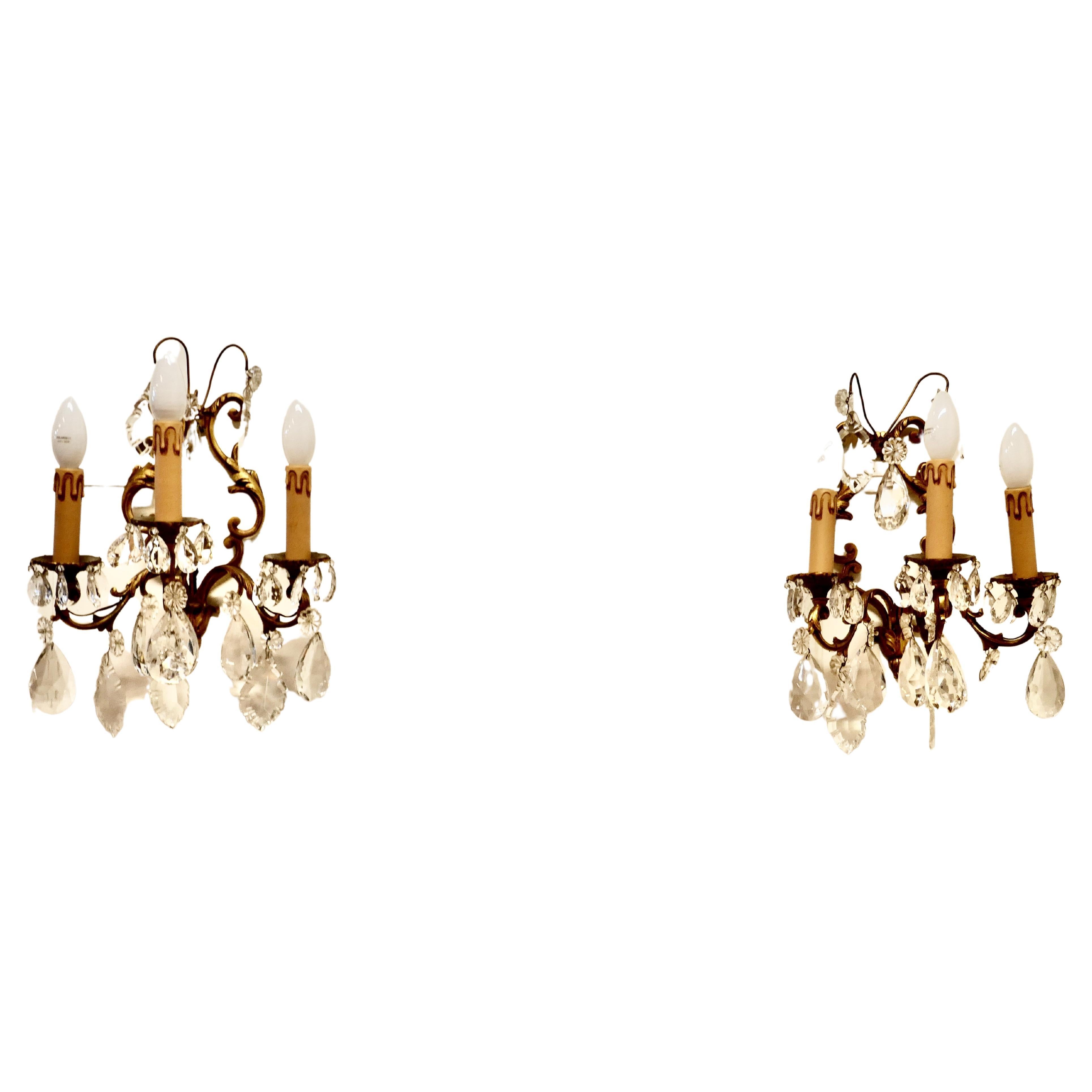 Pair of French Triple Wall Light Chandeliers For Sale
