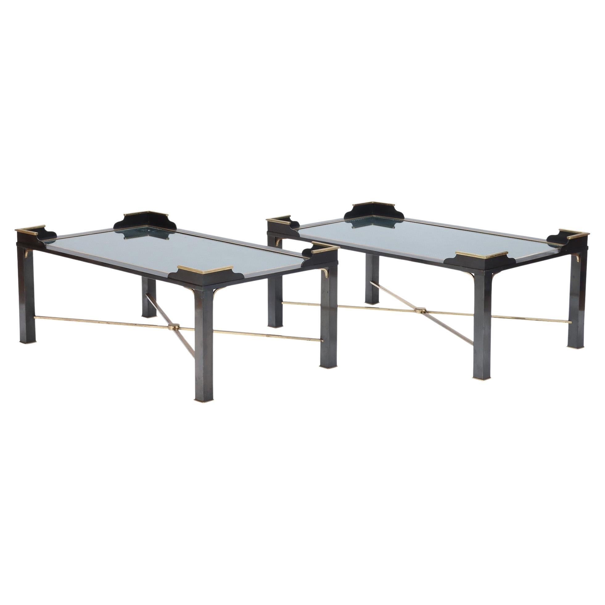 Paire de tables basses françaises en bronze bicolore attribuées à Jansen, vers 1970 en vente