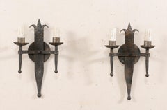 Pair of French Two Torch Light Iron Sconces from Mid-20th Century