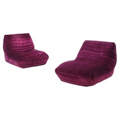 A Pair of French upholstered Togo style lounge chairs in the manner of Michel Du