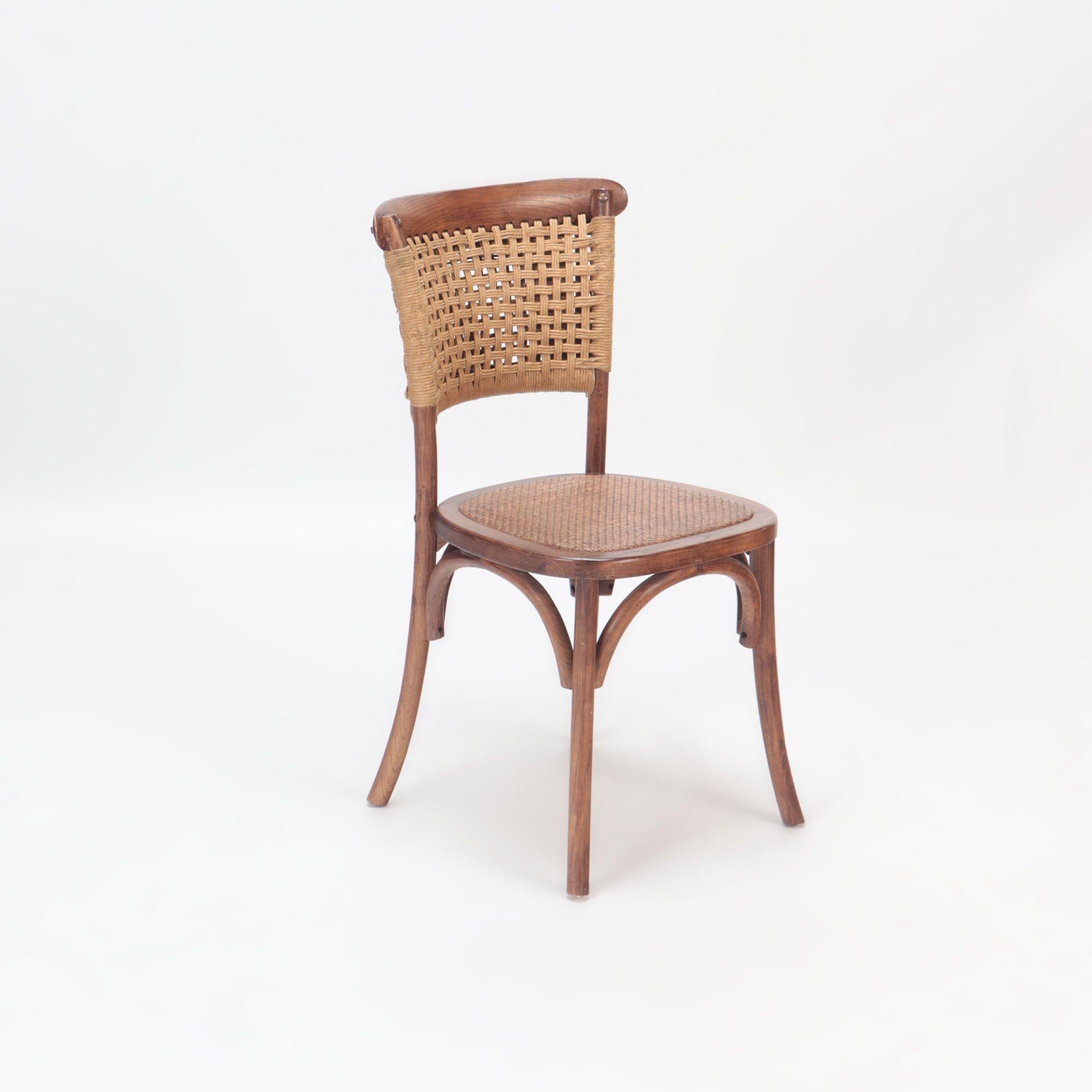 Pair of French Vintage Oak Side Chairs with Rattan Backs and Seats For Sale 6
