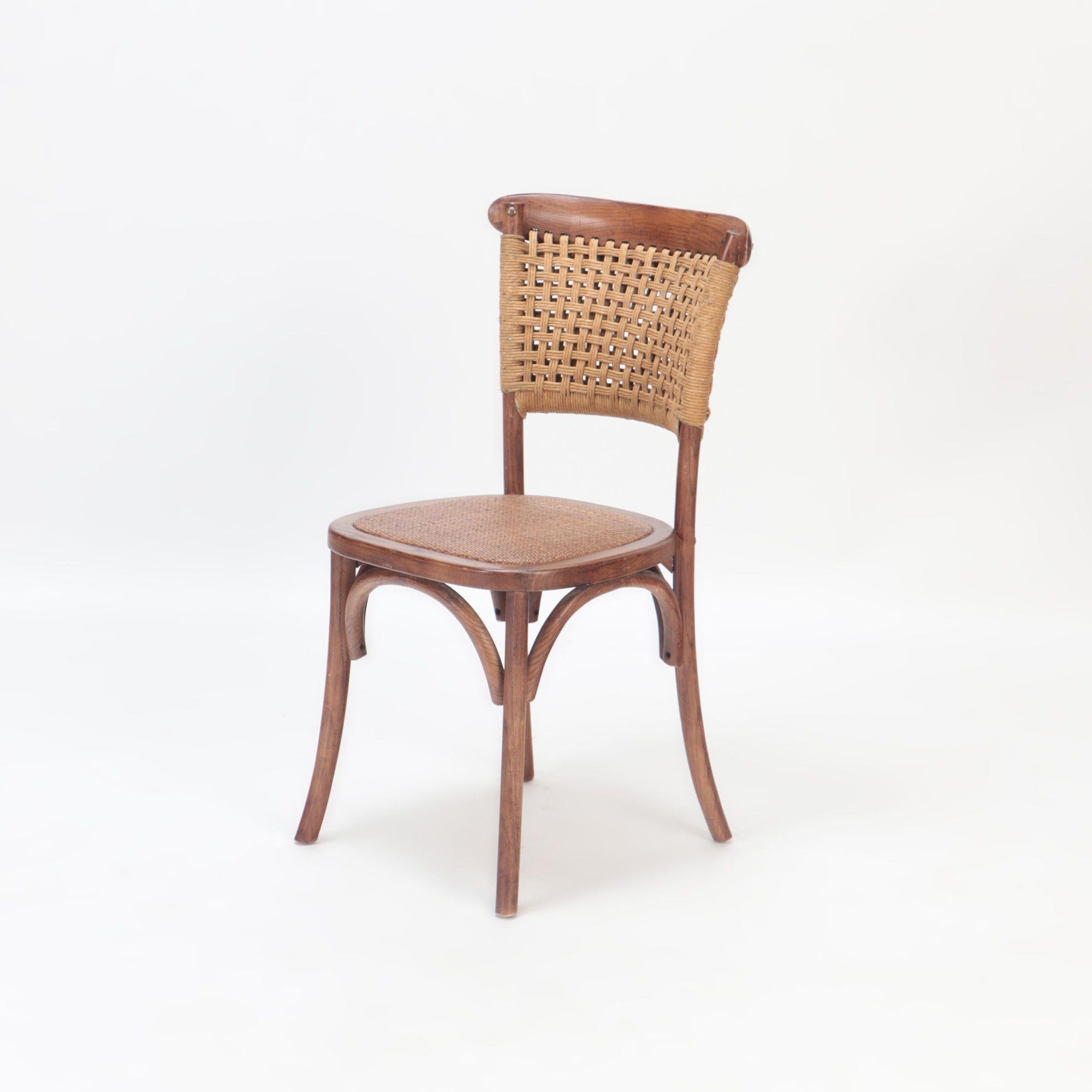 Pair of French Vintage Oak Side Chairs with Rattan Backs and Seats For Sale 7