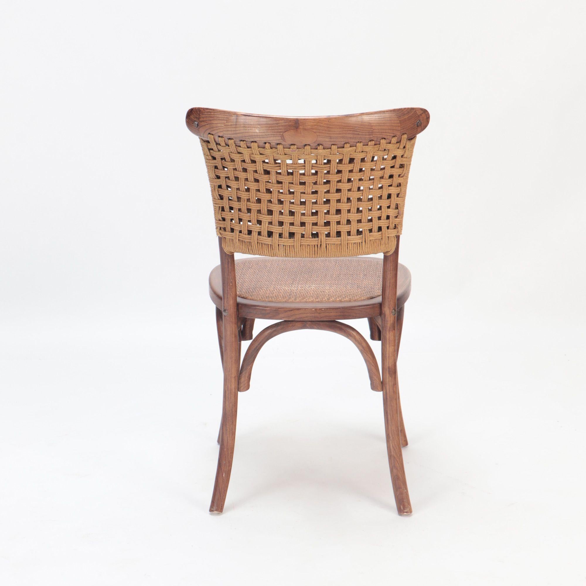 Pair of French Vintage Oak Side Chairs with Rattan Backs and Seats For Sale 11
