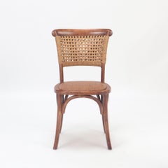 Pair of French Vintage Oak Side Chairs with Rattan Backs and Seats