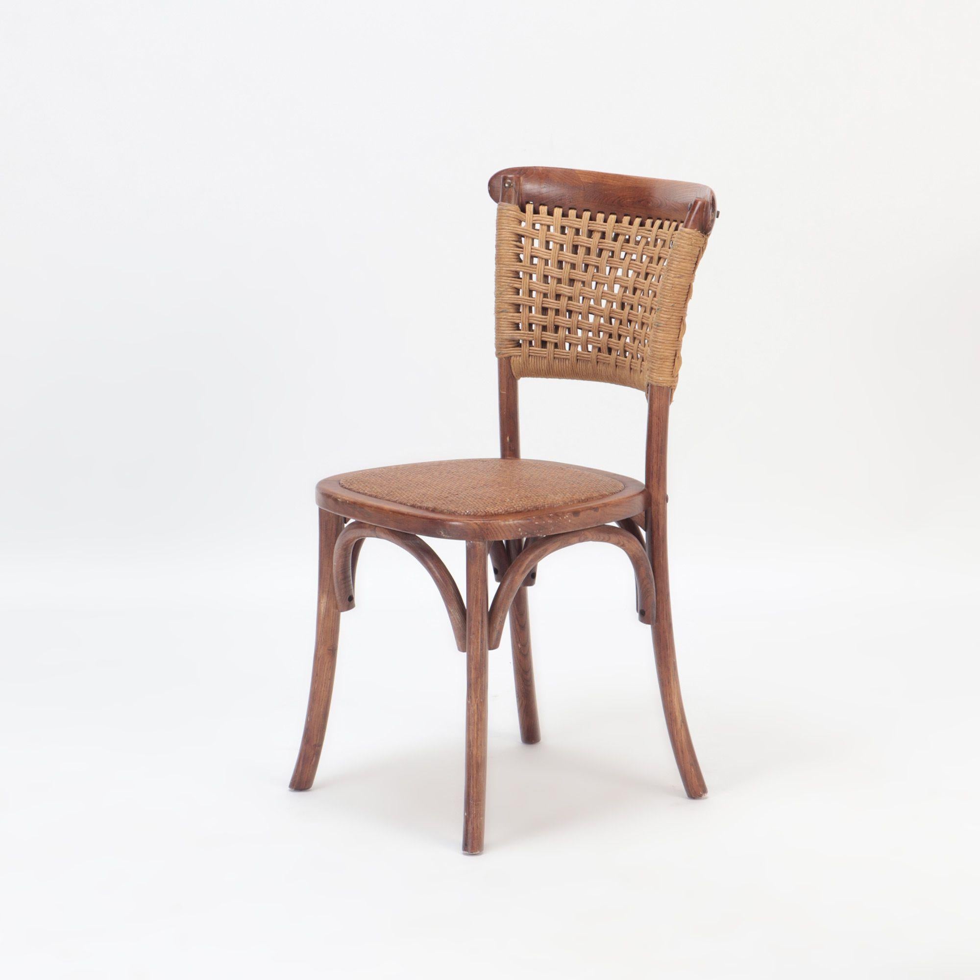 Pair of French Vintage Oak Side Chairs with Rattan Backs and Seats In Good Condition For Sale In Philadelphia, PA