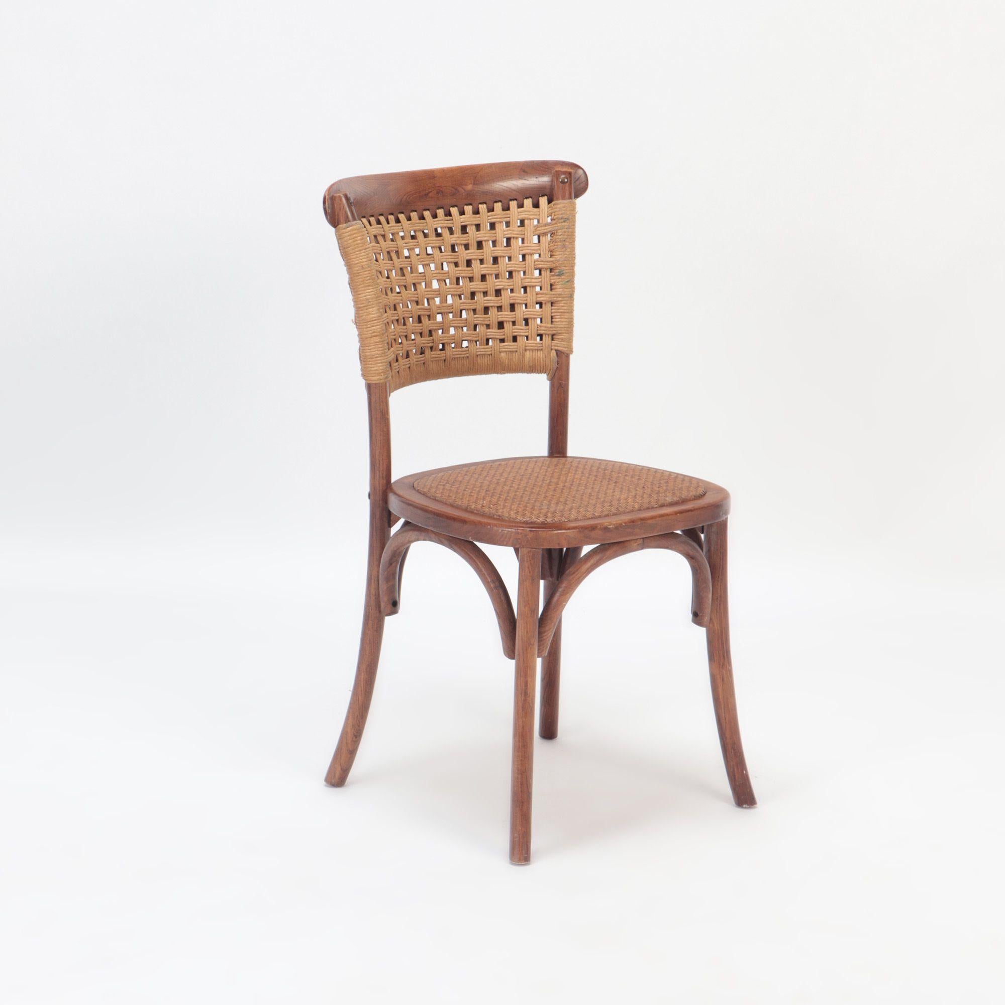 20th Century Pair of French Vintage Oak Side Chairs with Rattan Backs and Seats For Sale