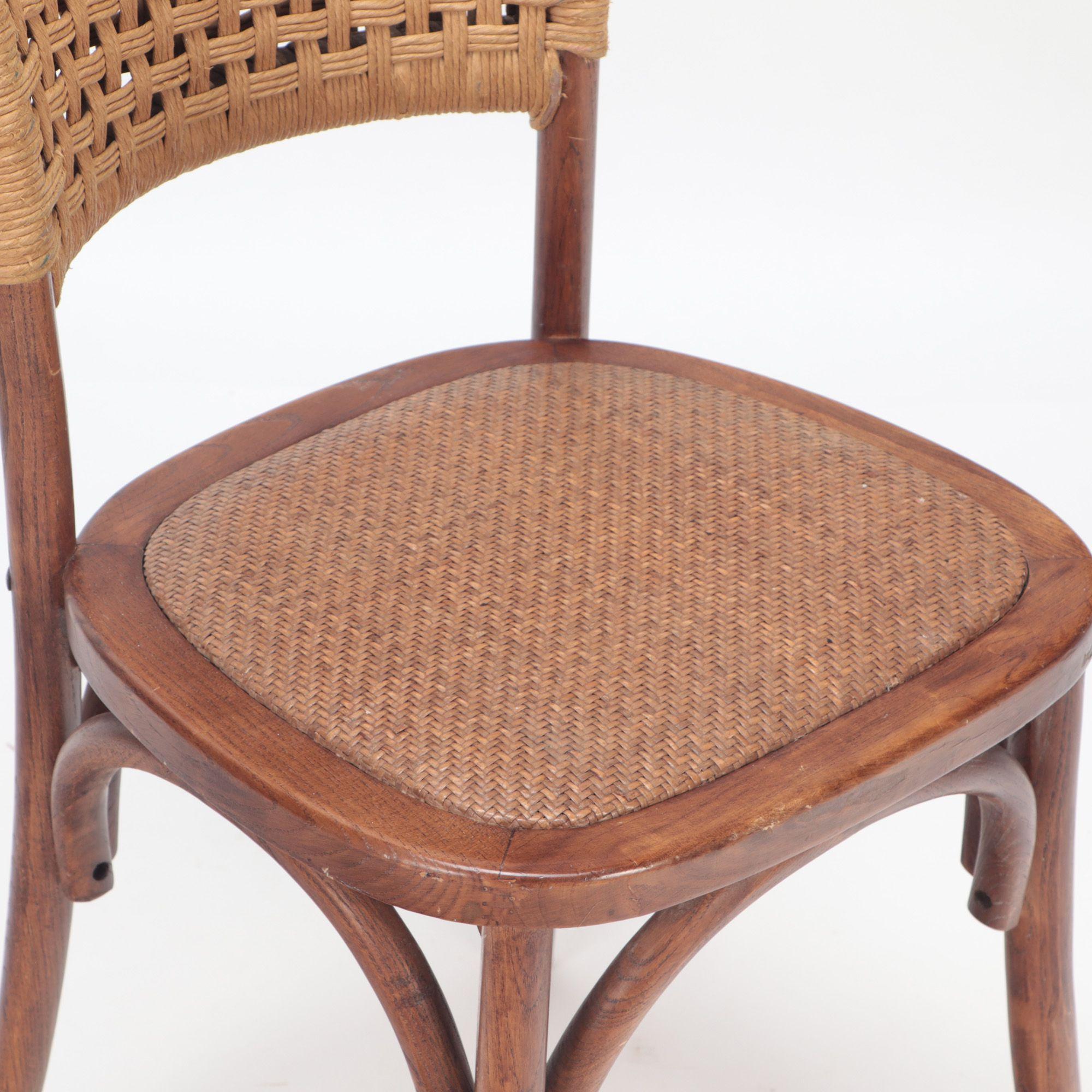 Pair of French Vintage Oak Side Chairs with Rattan Backs and Seats For Sale 2