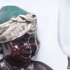 Pair of French Vintage Patinated Brass Figural Wall Sconces, 19th Century