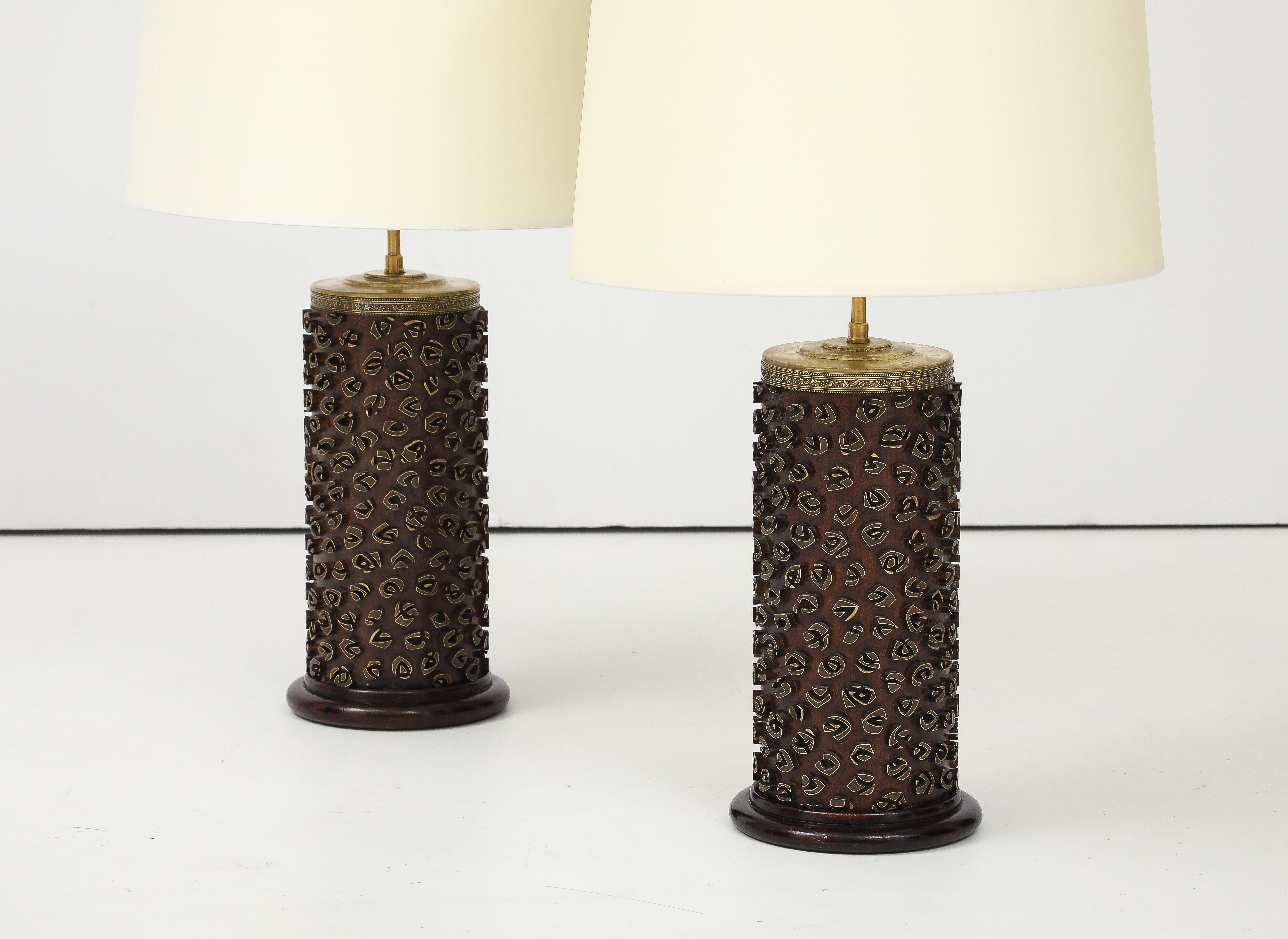 A Pair of French Wallpaper Roller Lamps, circa 1960s For Sale 4